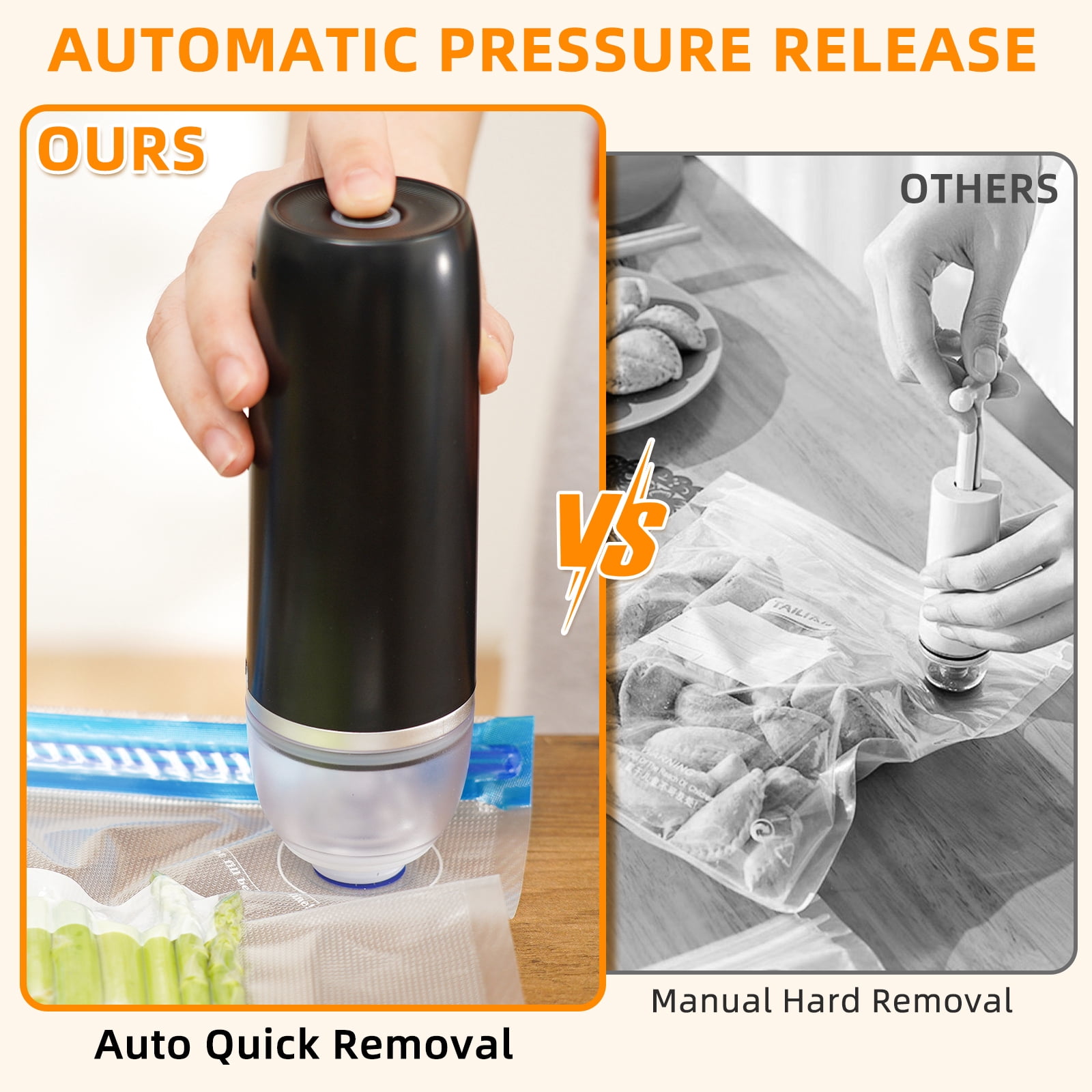YEERSWAG Handheld Vacuum Sealer Cordless Portable Food Sealer Machine for Travel, Kitchen, Freezer,5 Reusable Bags Included
