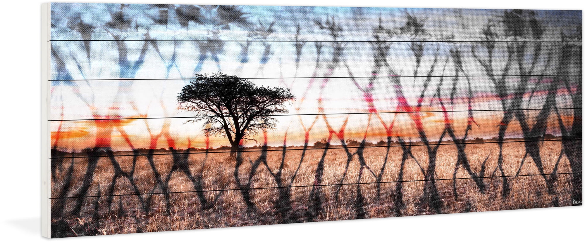 Parvez Taj "African Landscape" Print on White Wood