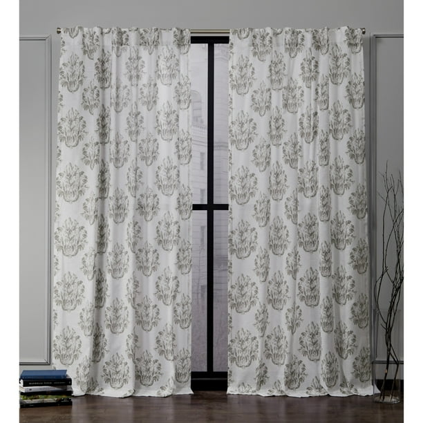 Nicole Miller New York Tabitha Damask Print Cotton Tab Top Curtain Panel Pair Com Tabitha Damask Print Cotton Tab, Nicole Miller Curtains Pink