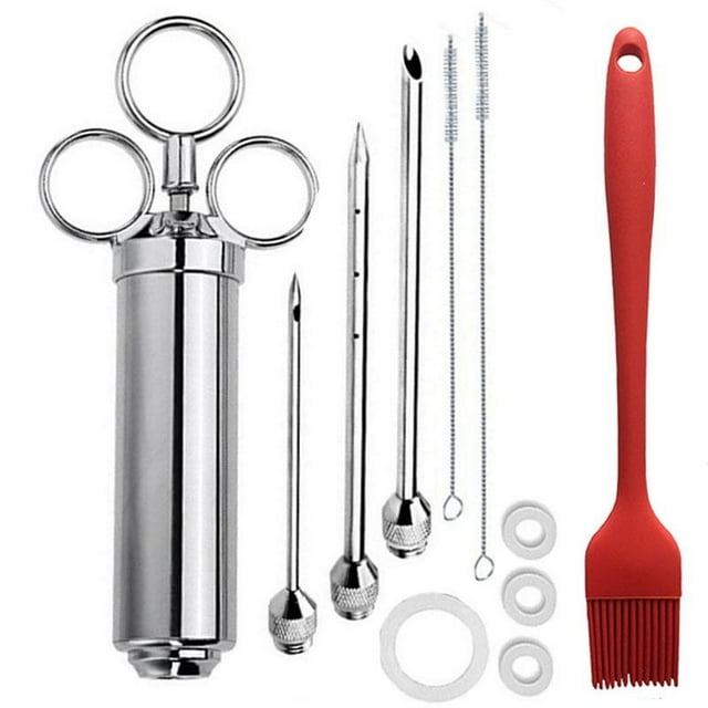 ER Jeringa de adobo de 60 ml Inyector de salsa de acero inoxidable 304 Inyector de alimentos Utensilio de cocina con 3 agujas para marinar Cocinar Asar Asar Carne Barbacoa brillar Electrónica