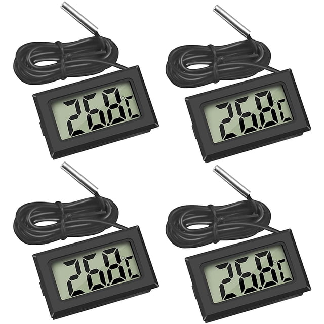Mini Digital LCD Thermometer Temperature with Temperature Probe Sensor Tester for Refrigerator Freezers Aquarium (4X Black)