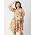 thumbnail image 2 of Moomaya Short Sleeves V Neck Cotton Dress - Women's Stylish Fit And Flare Dress, 2 of 9