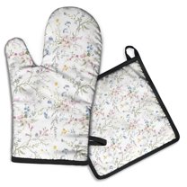 Pioneer Flower Kitchen Oven Mitt and Pot Holder Sets 2 Pcs for Baking, Cooking and Grilling, Heat Resistant Up To 392 °F