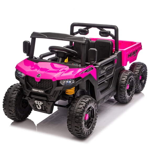 6-Wheel 4WD Kids Ride On Dump Truck Electric Vehicle with 2.4G Remote, 6-Wheel Suspension, Electric Rear Bucket, LED Lights, Bluetooth Music for Ages 3-5 -Pink