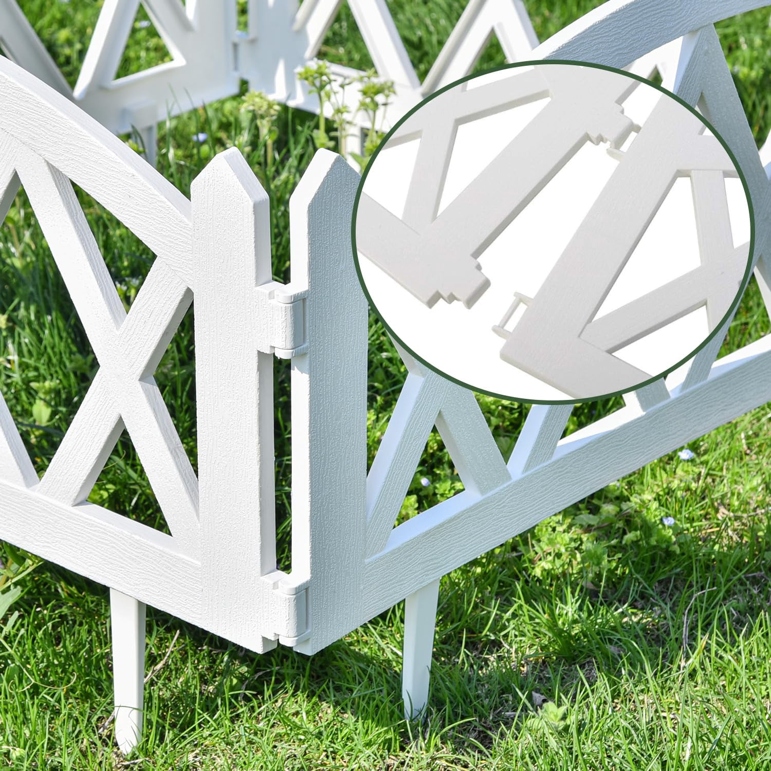 Sungmor Lightweight Plastic Garden Rail Fence White Pickets,94.5 Inch Length Outdoor Lawn Patio Protective Guard Edging Boarder Decoration