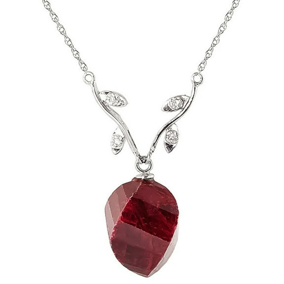 Galaxy Gold 14K White Gold Natural Diamonds and Large Twisted Briolette Ruby Pendant Necklace - July Birthstone - Passion & Protection - 16" to 24" - Fine Jewelry for Women
