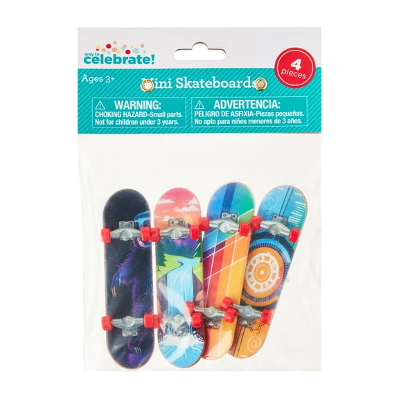 Multicolor Mini Skateboard Party Favors, 4 Pieeces, by Way To Celebrate