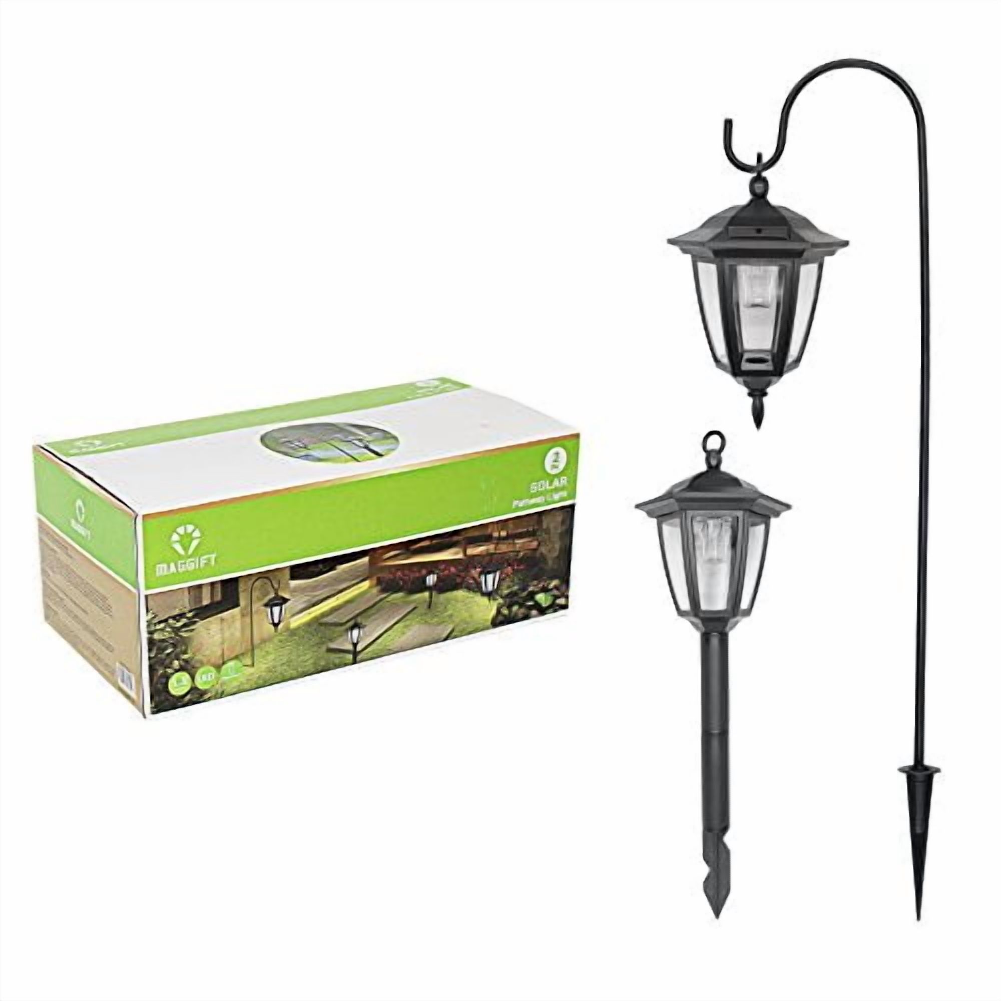 Maggift Upgrade Hanging Solar Lights 37.8 Inch Dual Use Shepherd Hook Lights With 2 Shepherd Hooks Outdoor Solar Coach Lights, 2 Pack