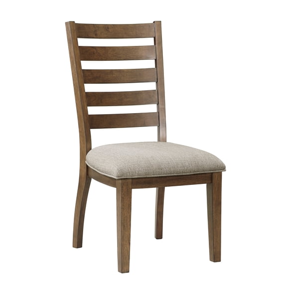 JERFIT Traditional Ladder Back Side Chairs Set of 2, Cherry Finish Wood Dining Room Chairs with Textured Beige Upholstered Seats
