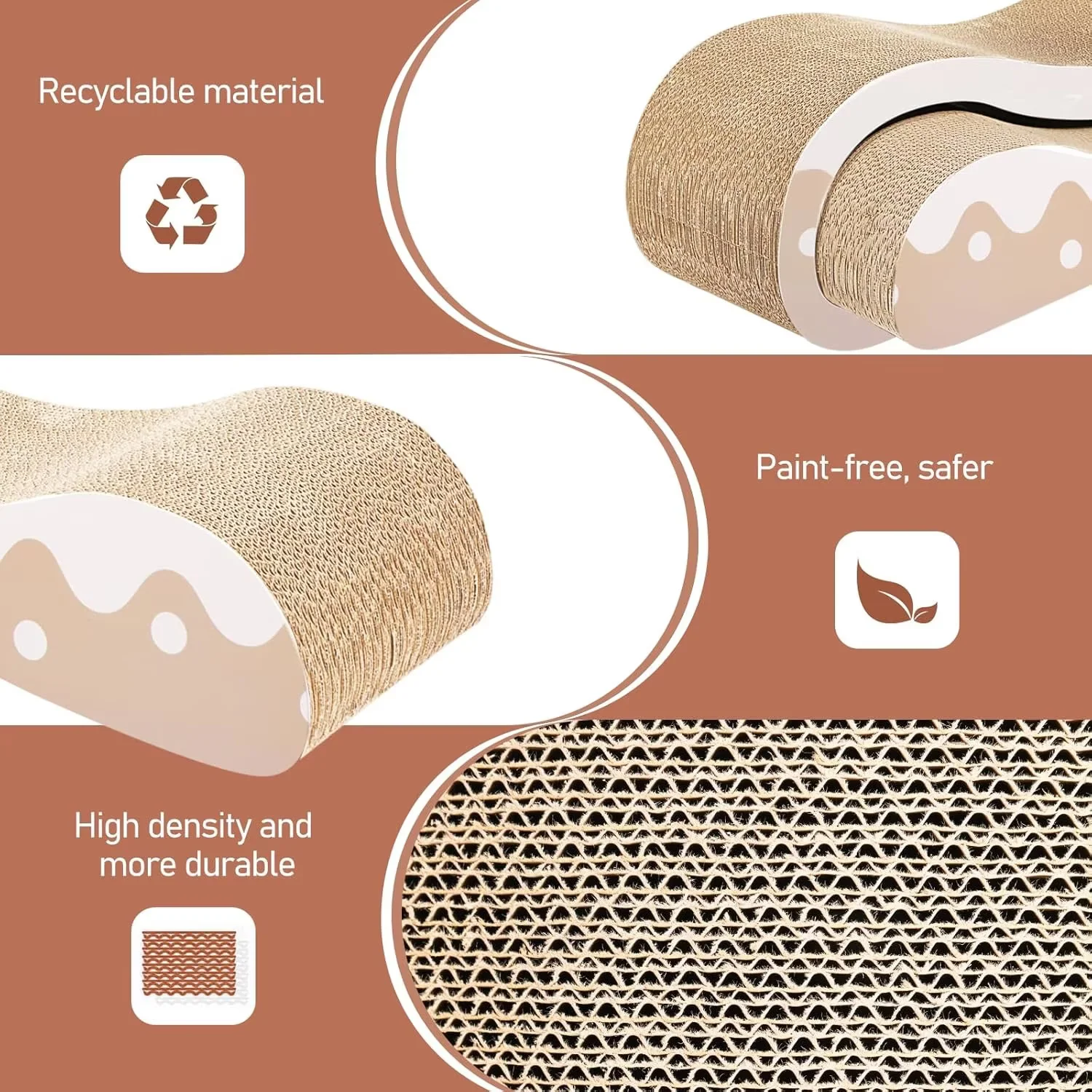 FluffyDream 2 in 1 Cat Scratcher for Indoor Cats, Large Cardboard Cat Scratcher Lounger, 100% Recyclable&Reversible Horizontal Scratching Pads Prevents Furniture Damage,Wave