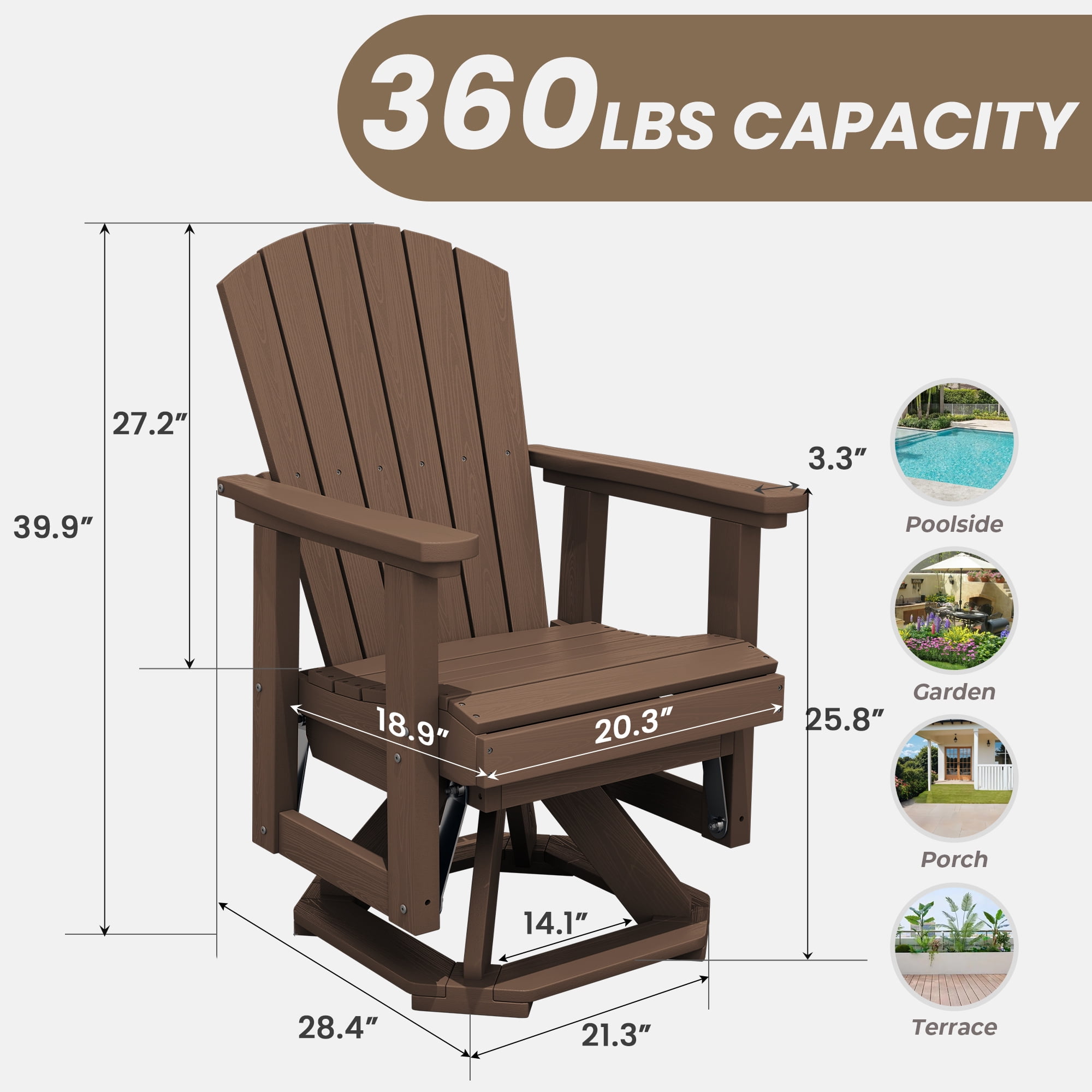LOYALICE Adirondack Swivel Glider Chair, HDPE Resin Rocking Glider Chair, BrownWood