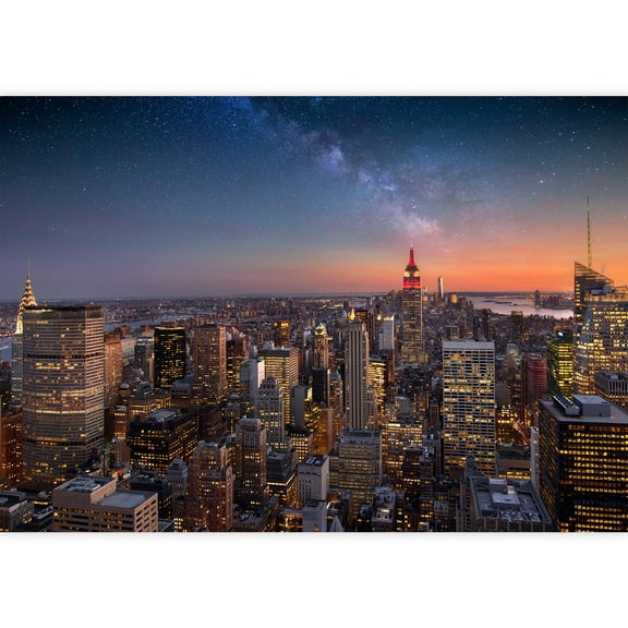 wall26 - Milky Way Over Manhattan, New York City - Removable Wall Mural | Self-Adhesive Large Wallpaper - 66x96 inches