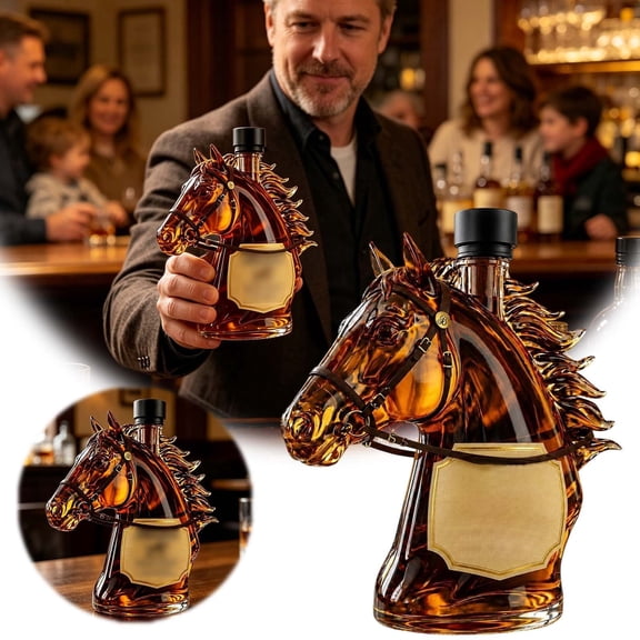 BPPEG 350Ml Decanter-Horse Head Shape and Decanter for Men Husbands&Bourbon Lovers,Amber Glass Animal Liquor Bottle for Scotch Rum Tequila Liquor Decanters