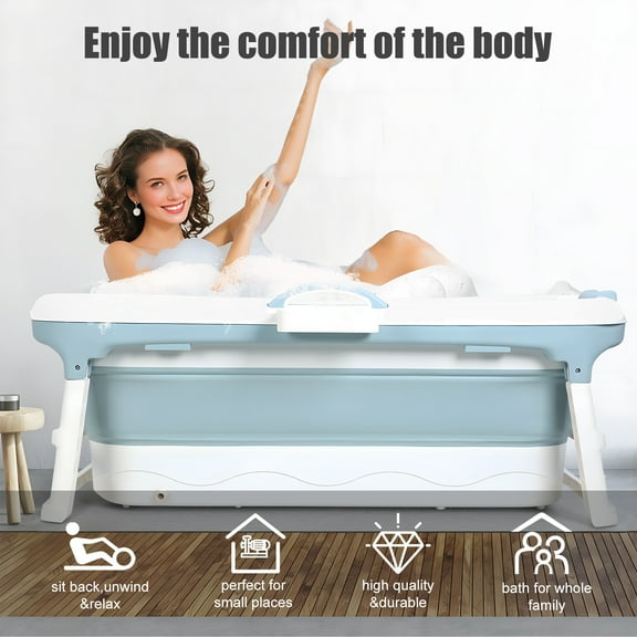 58/50/46 inch Foldable Bathtub, Portable Bathtub for Adult, Large Collapsible Tub, Freestanding Surround Collapsible Bathtub, Effortless Folding Bathtub, Hot Bath, Ice Bath Lanzxjv