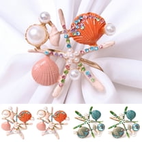 ACDANC 4 pcs / 6 pcs Crystal Starfish Napkin Rings,Pearl Rhinestone Ocean Coastal Nautical Napkin Ring Holders Shell Napkin Buckle for Wedding Party,Beach Table Decor Banquet Dinner Decoration