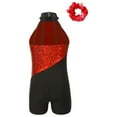 thumbnail image 4 of Alvivi Kids Girls Sequins Gymnastics Dance Leotard Sleeveless Trembling Short Jumpsuit with Headwear Red 8, 4 of 7