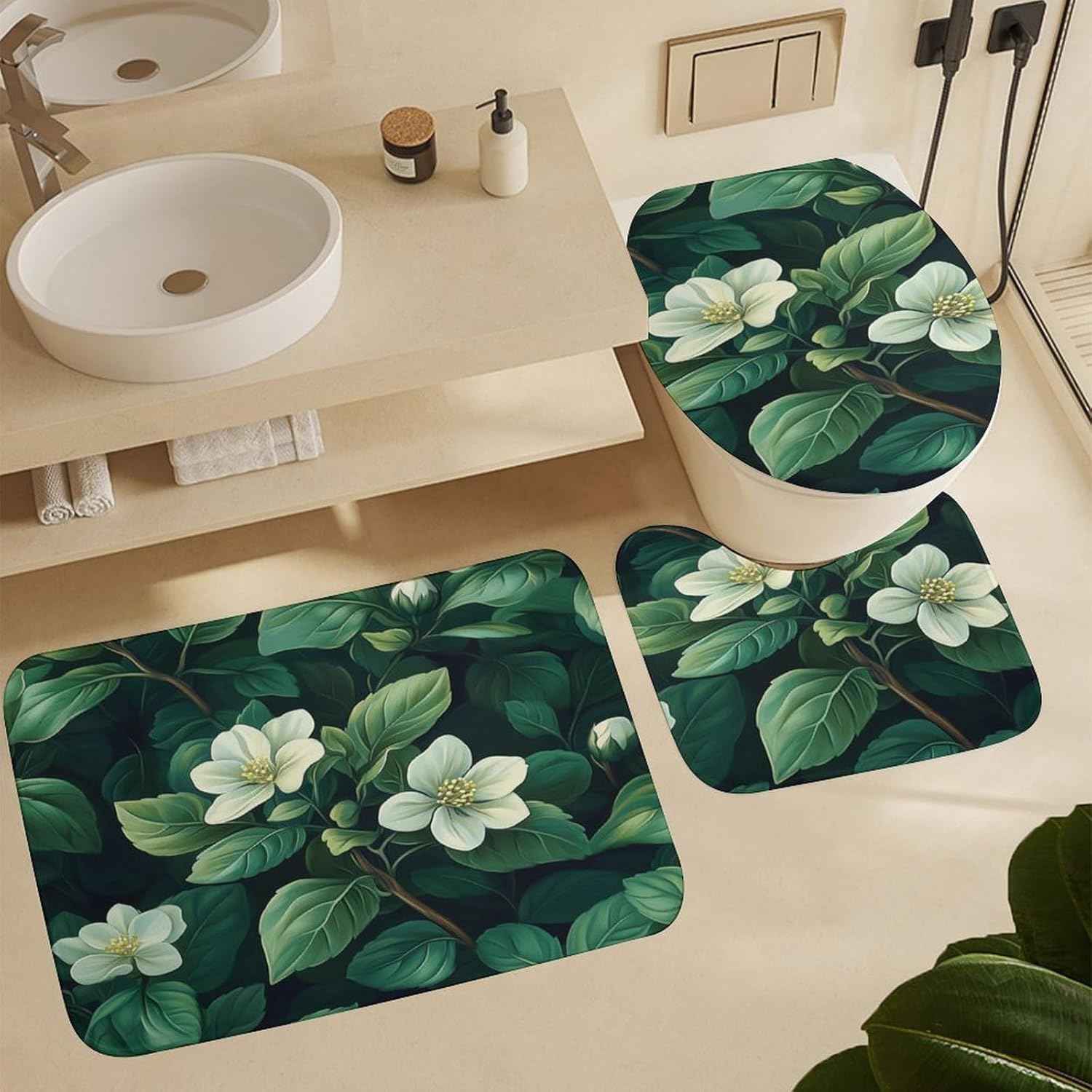 Bathroom Shower Curtain Sets with Rugs, Eucalyptus Leaves Pattern Printed on Bath Sets for Bathroom Accessories, Perfect for Bathroom Hotel Dorm Spa Home, 72 x 72 inches