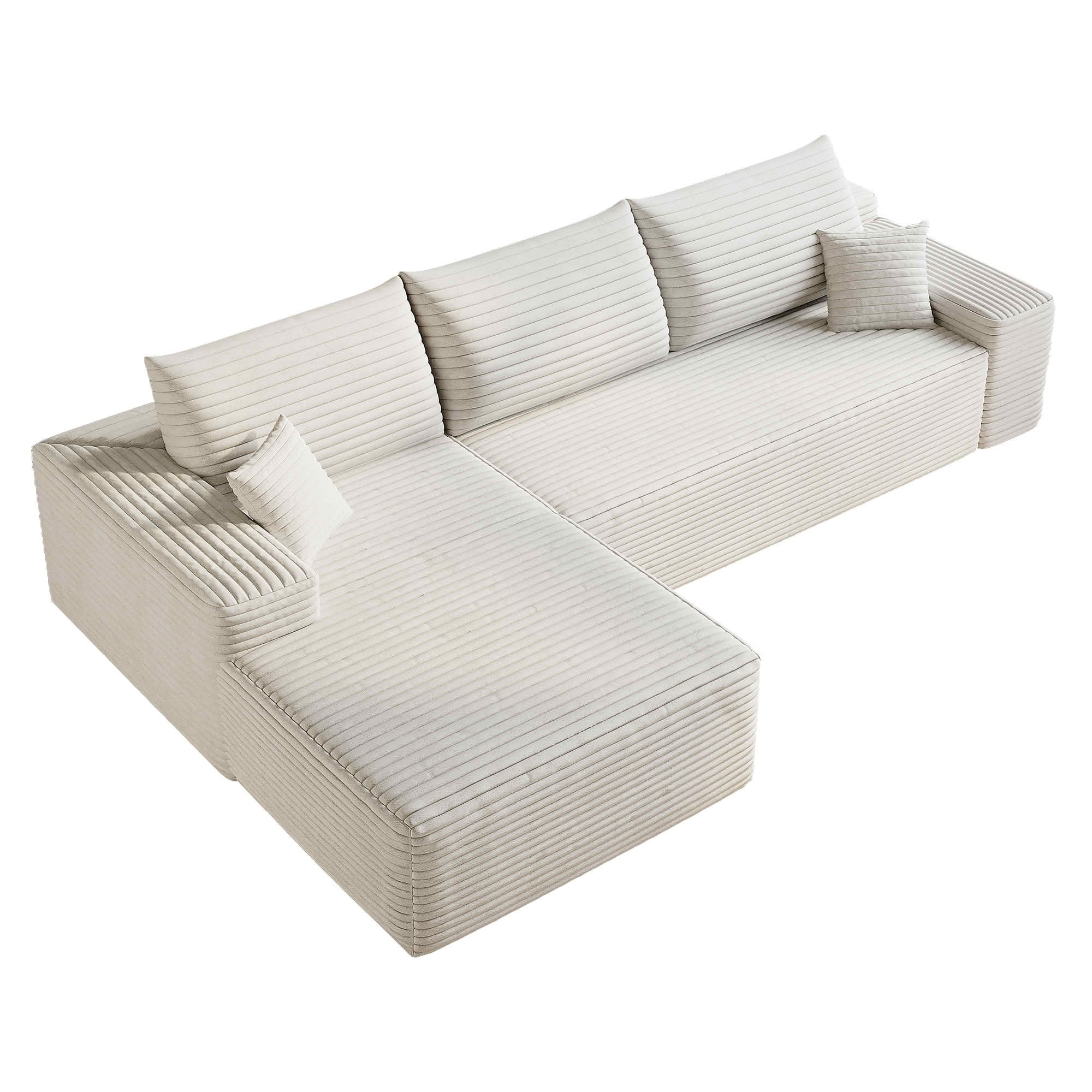 MAYEERTY 107" Cloud L-Shaped Modular Sectional Sofa with Left Facing Chaise, Plush Corduroy Deep Seat 3-Seater Couch, Cloud Sofa for Living Room, Apartment & Bedroom, No Assembly Required, White