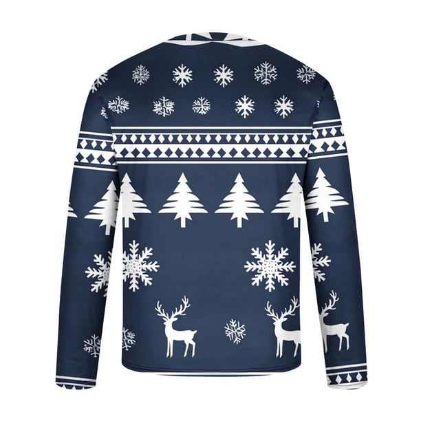 Blusas y camisas de manga larga con cuello redondo para hombre Blusa de manga larga con cuello redondo y estampado navideño para hombre Blusa de poliéster para hombre