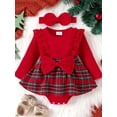 thumbnail image 2 of Wassery Baby Girl Christmas Outfits Clothes 3M 6M 9M 12M Infant  Long Sleeve Plaid Skirt Romper Headband Set 2Pcs Christmas Holiday-themed Clothing for Newborn Girl, 2 of 9