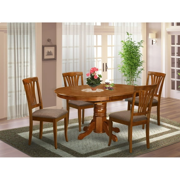 East West Furniture Avon 5-piece Dining Set with Fabric Chairs in Saddle Brown