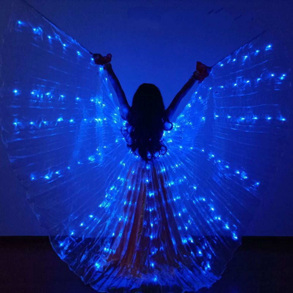 Kids LED Lights Belly Dance Butterfly Capes Performance Wings Props Glow In The Dark Light Up Dance Wings With/Without Telescopic Sticks