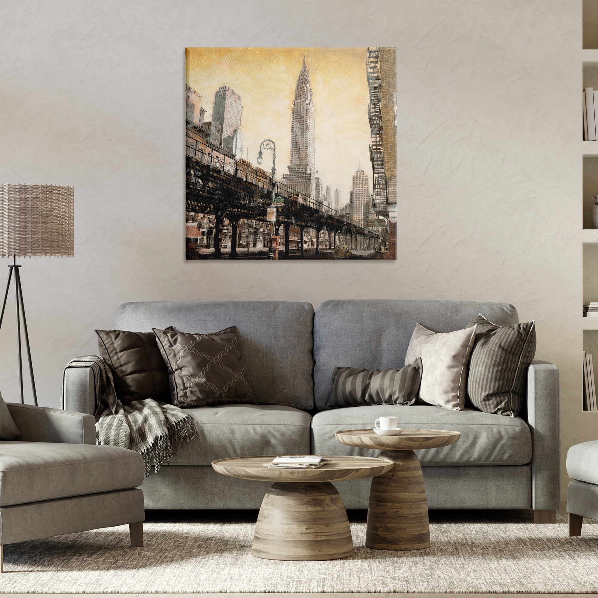 Stupell Industries Looming City Towers Scenic & Cityscapes Painting Wrapped Canvas Art Print Wall Art, 30 x 30