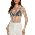 thumbnail image 4 of TAIAOJING Womens Lace Mesh Tops Summer Mesh Long Sleeve Layering Top For Neck Floral Embroidery Sheer See Through Tee Shirt Blouse, 4 of 8