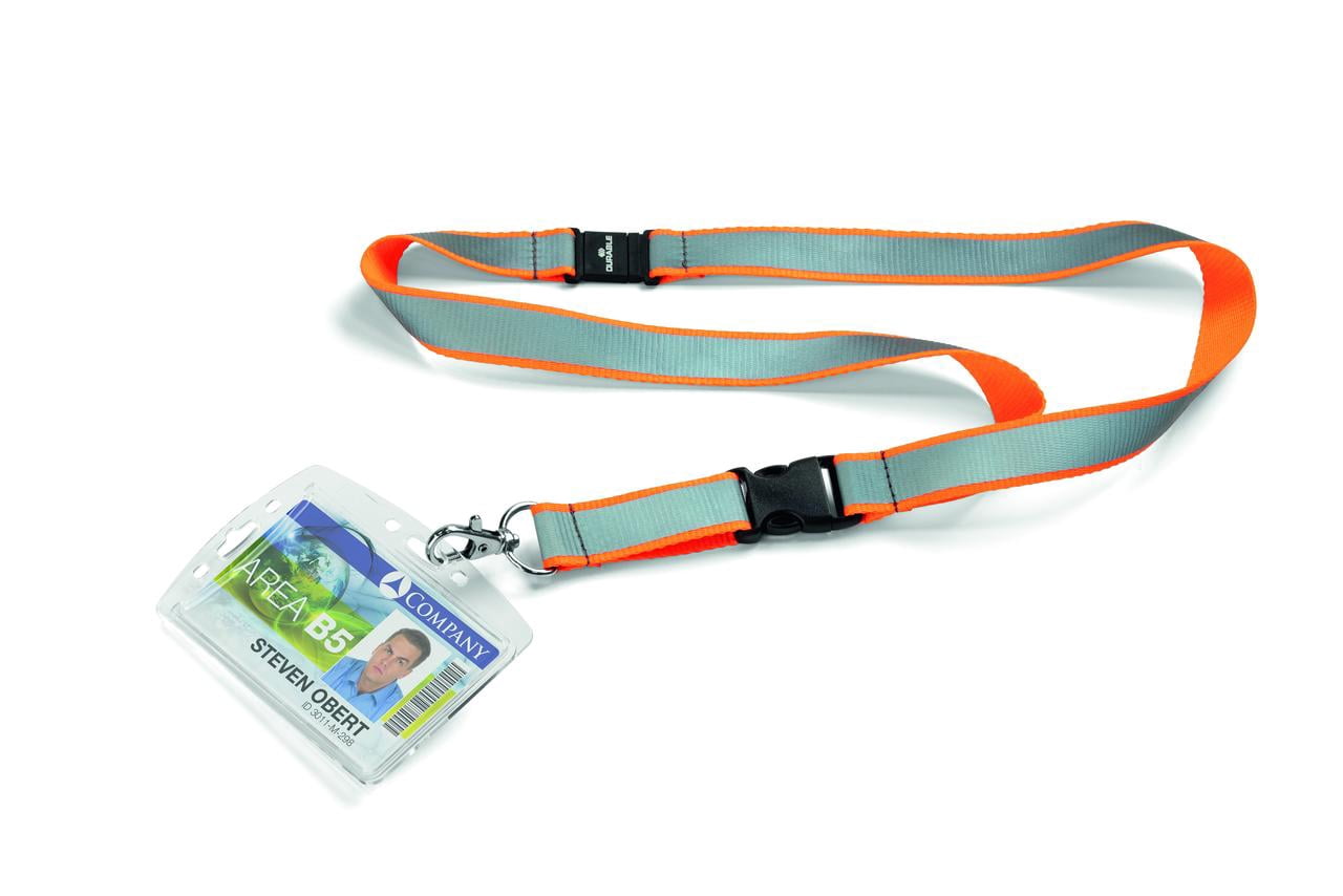 DURABLE Reflective Safety Premium Textile 17" Lanyard with Safety Release, Black, Pack of 10 (869209)