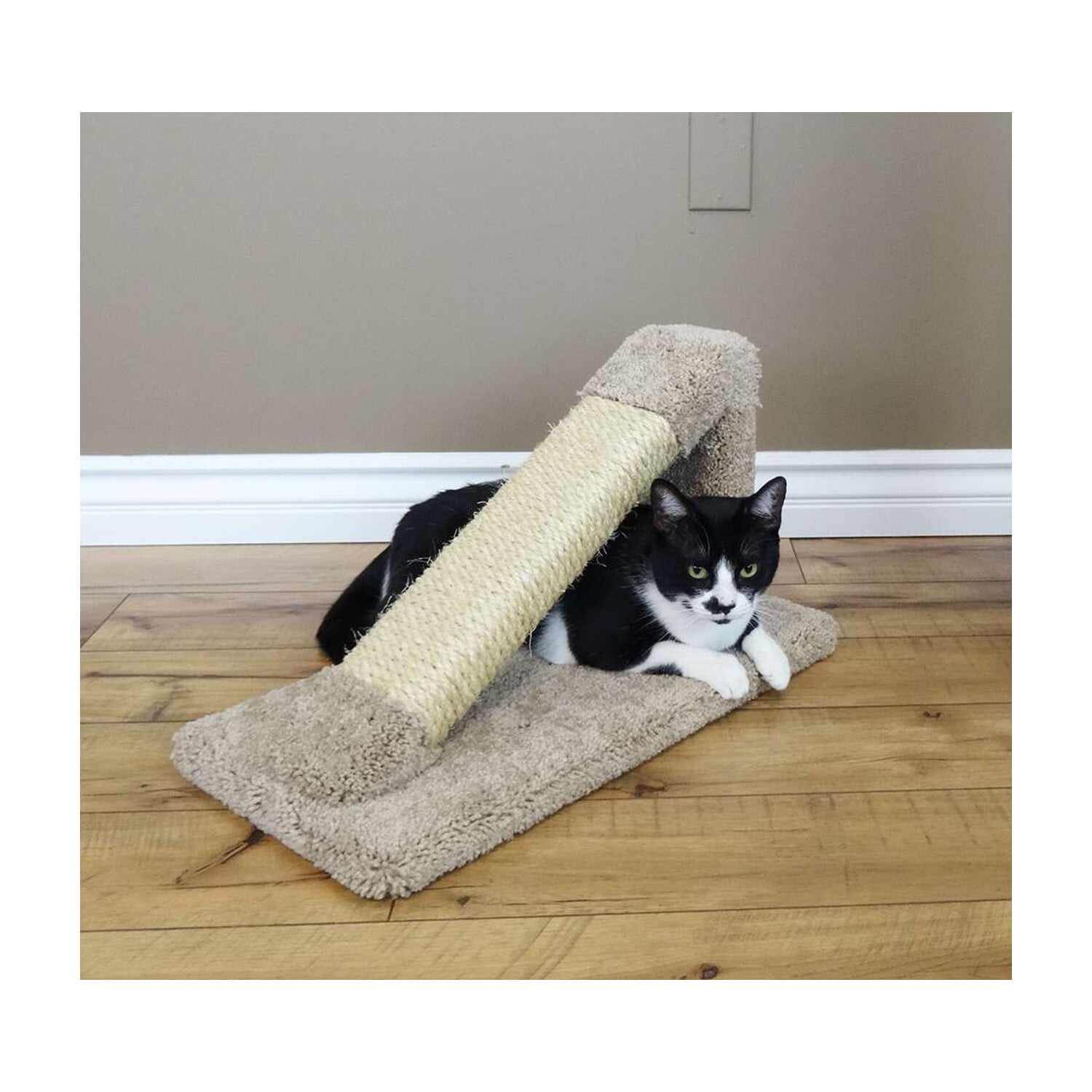 Asian Aesthetics Round Multi Scratcher - 16 x 16 x 24 inches, Scratch Prevention Cat Post, Carpet Material, Easy to Assemble in Brown Color