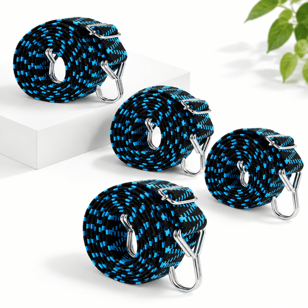 Adjustable Flat Bungee Cords With Hooks Heavy Duty 80 Inch 4 Pack