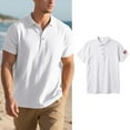 thumbnail image 4 of Afdoent Men's Polo Shirt Male Summer Trend Linen Short Sleeve Shirt Embroidered Flag Shirt Comfortable, 4 of 9