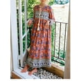thumbnail image 4 of Vintage Chic Fashion Bohemian Women Floral Print Flare Sleeve Maxi Dresses Ladies Ruffles Holiday Boho Dress Vestidos Robe, 4 of 4