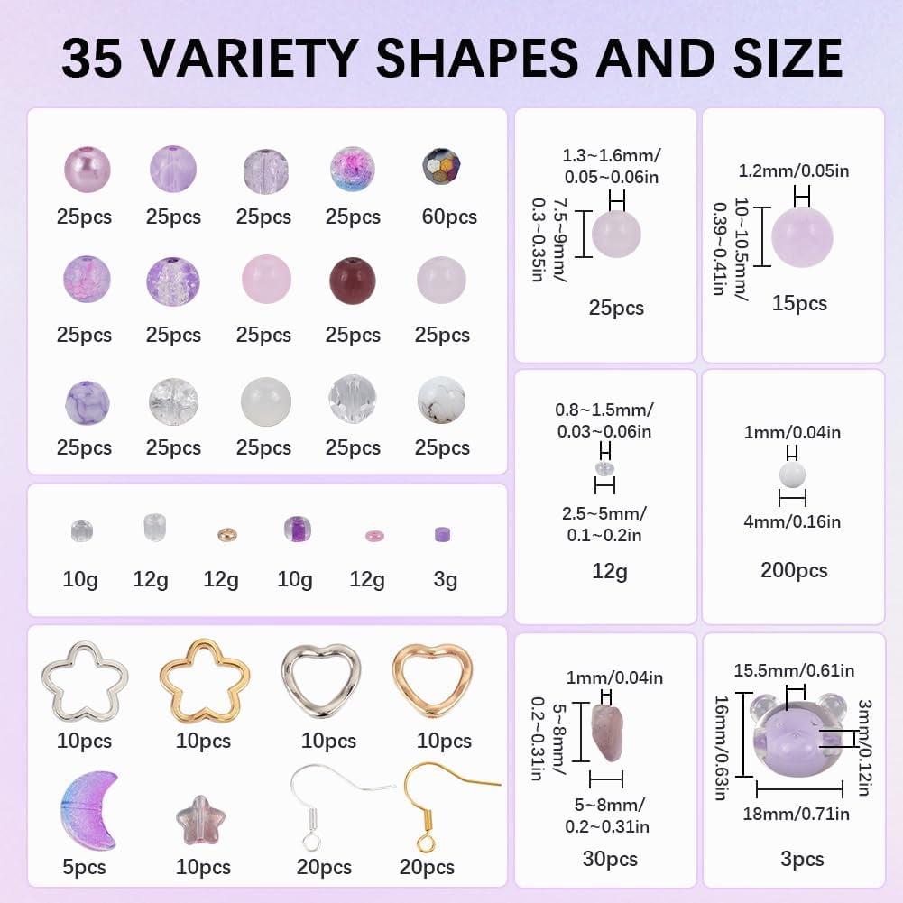 DIY Dangle Earring Making Kits including Acrylic Pearl & Glass & Seed Beads & Gemstone Chip Beads CCB Plastic Bead Frames Brass Earring Hooks Purple 8x7.5mm Hole: 2mm 25pcs