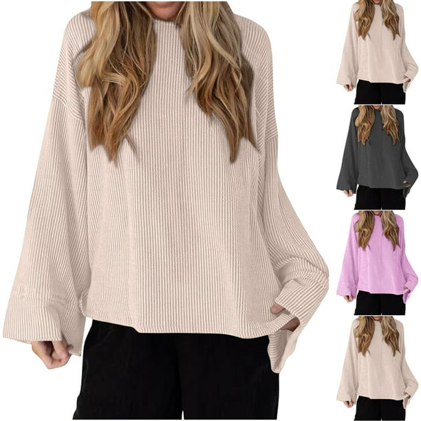 Camisas de encaje,Blusa informal de poliéster para mujer, de manga larga a rayas y cuello redondo, holgada, para uso diario, sopatenor