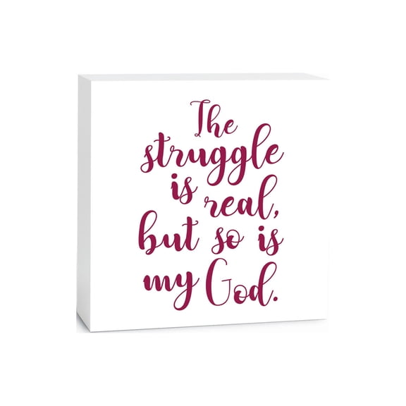 Struggle Real So Is He Brick Red Script 5 x 5 Wood Tabletop Sign Plaque