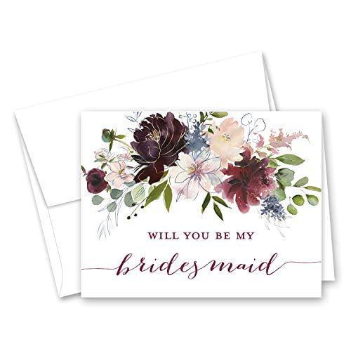 Navy Maroon Floral Bridal Party Cards Bold Floral Bridesmaid Proposal Bridal Party Card Bridesmaid Card 8 Will You Be My Bridesmaid Cards and 2 Maid of Honor Cards
