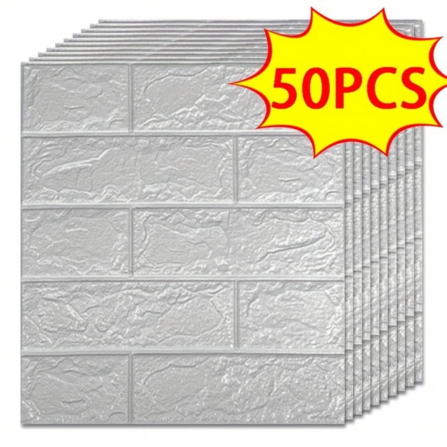 20/30/40//50pcs 3D Wall Tile Sticker, Foam Brick Self-Adhesive Anti-Collision Sticker,