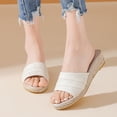 thumbnail image 2 of Rokment Womens Linen Straw Patchwork Backless Sandals Boho Beach Comfortable Espadrilles Wedge Walking Slip on Stylish Casual Platform Mid Heels Dress Slides Mules White Size 7, 2 of 5