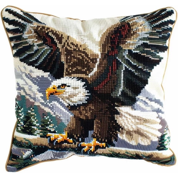 Stamped Pillow Latch Hook Kit Eagle Animal DIY Latch Hook Cushion Kit Beginners Adults Teenager Embroidery Home Decoration Latch Hook Kit 43x43cm