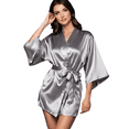 thumbnail image 4 of Elegani Satin Kimono Silver Gray Short Robe for Women (Small/Medium) - Luxurious Robes, 4 of 5