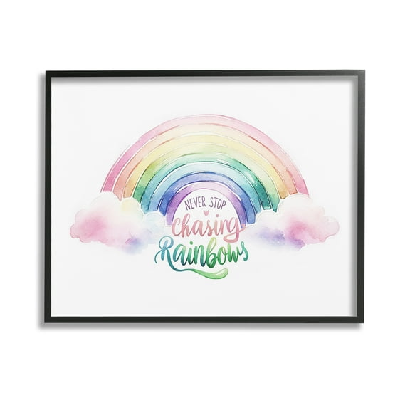Stupell Industries Inspirational Chasing Rainbows Inspirational Painting Black Framed Art Print Wall Art, 14 x 11