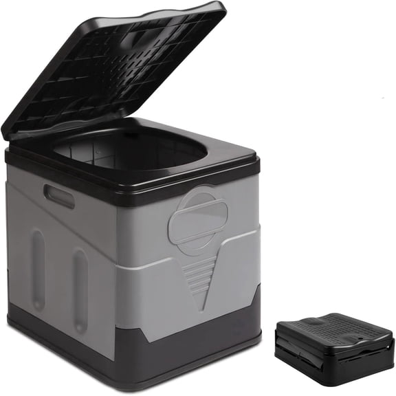 Beiled Outdoor Portable Foldable Toilet with Lid, Black Gray, 12.6 x 12.2 x 11 in, 1-Pack