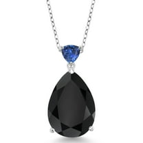 Gem Stone King 10.45 Ct Black Onyx Blue Created Sapphire 925 Sterling Silver Pendant with Chain