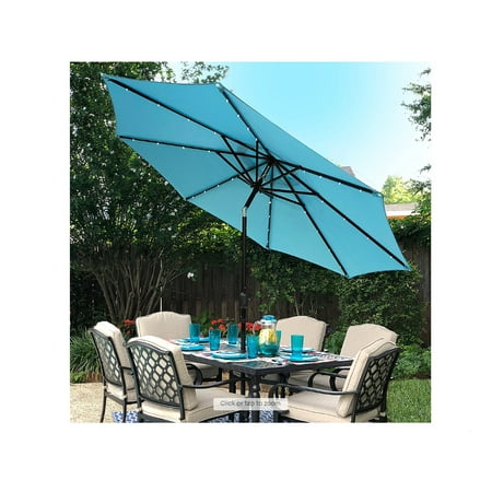 Sun Ray - 9' Round Solar Lighted Umbrella - Aqua