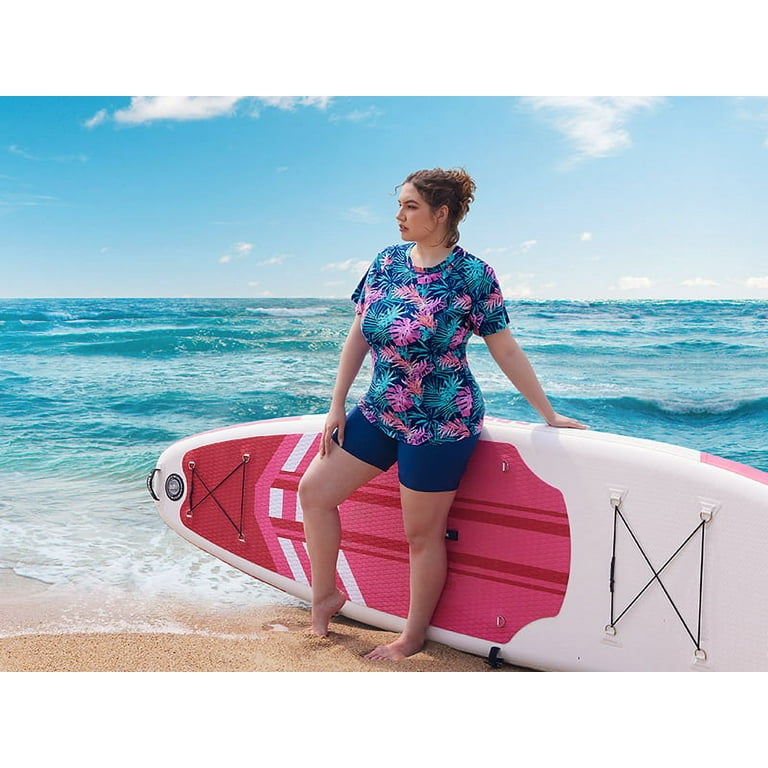 TIYOMI Plus Size 5X Swimsuit Shirts For Women Rash Guard Tops Leaves Raglan  Short Sleeve Pullover Surfing Swim UPF 50+ Sun Protection Tops 5XL 26W 28W  