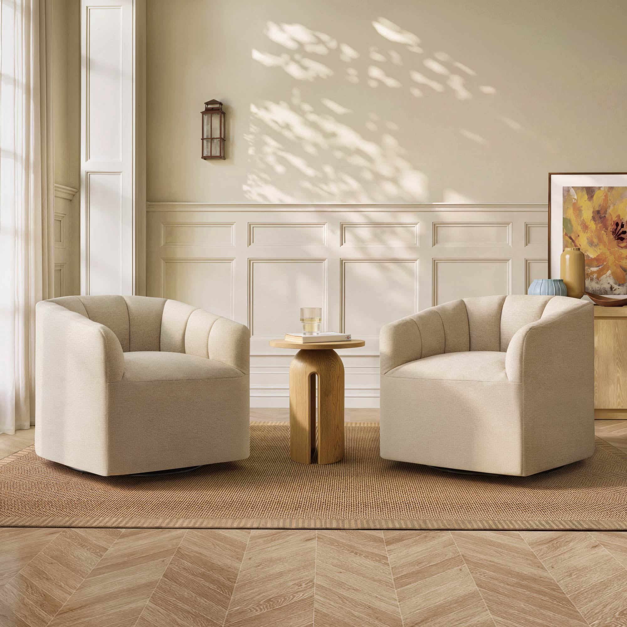 Spruce & Spring Swivel Accent Chair for Living Room, Barrel Armchair for Bedroom Reading Nook, Oatmeal