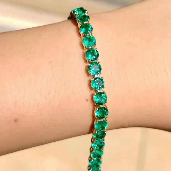 5.0MM Round Cut Lab-Created Emerald Tennis Bracelet in 925 Sterling Silver for Her
