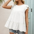 thumbnail image 2 of T-shirt Femme Été Dentelle Col Rond Manches Courtes Coton Décontracté Ample, Blanc, G, 2 of 6