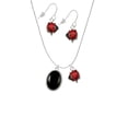 thumbnail image 2 of Delight Jewelry Silvertone Small Black Acrylic Oval Red Lucky Ladybug Necklace and Dangle Earrings Set, 2 of 6